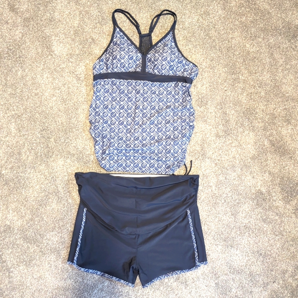 Maternity 2 Piece Swim Suit Side Ruched Top Boyshort Bottoms